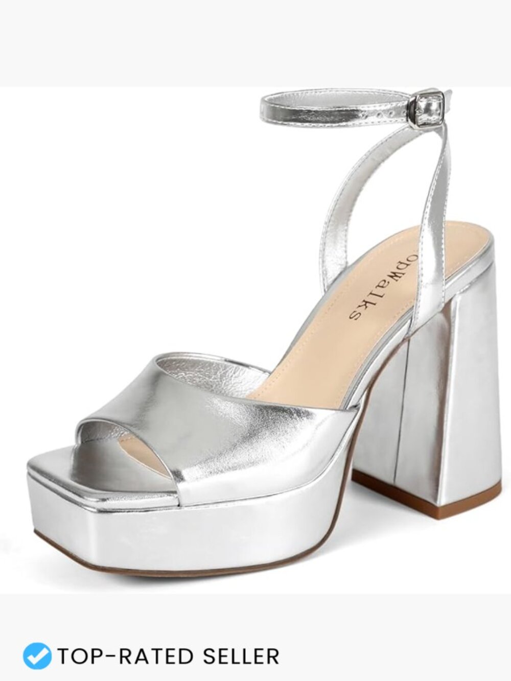 Chunky Heel Platform Sandals Open Toe Square Toe Ankle Strap Wedding Party Heels